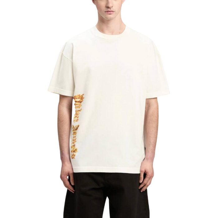 T-shirt Palm Angels Flaming Logo Print Off White - Image 4