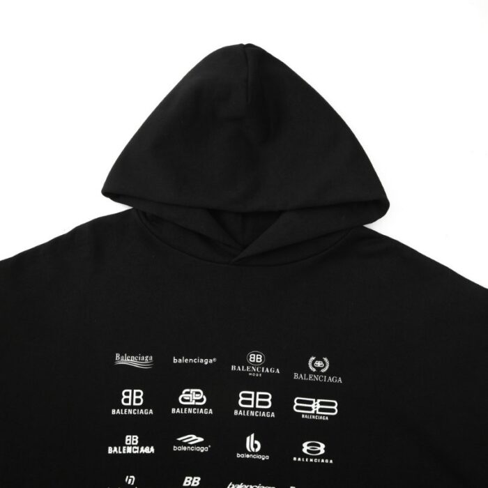 Balenciaga Multi-Logo Print Hoodie Black BL002 - Image 4