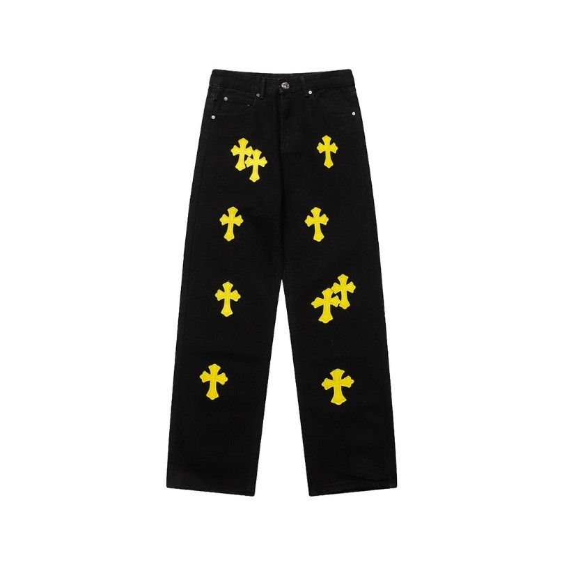 efvev-6.jpg Jeans Chrome Hearts Yellow Crosses CH055 - Image 1