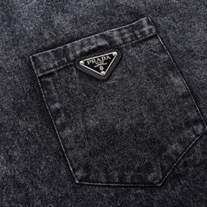 Shirt Prada Black Denim Button-Up Logo PD041 - Image 4