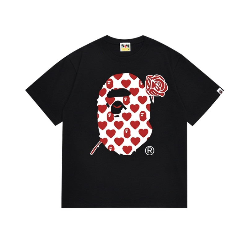wefwf-2-1.jpg T-shirt BAPE Heart Ape Head Rose Black BP053 - Image 1