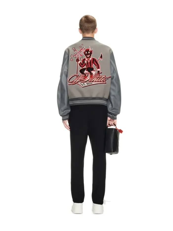 Ac Milan Grey Jacket Off White | Ac Milan Grey Varsity Jacket - Image 5