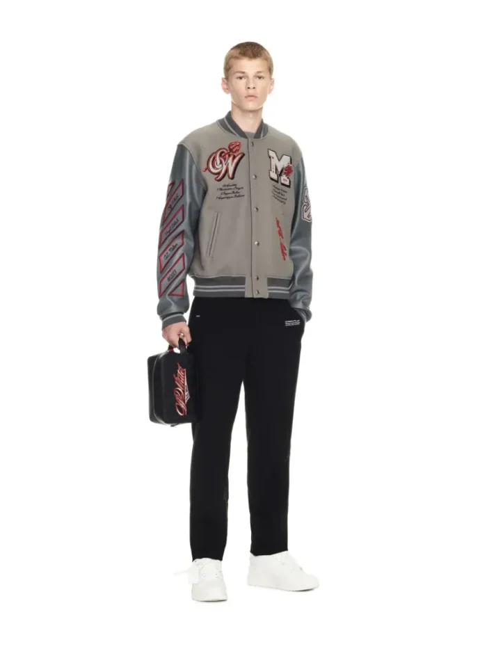 Ac Milan Grey Jacket Off White | Ac Milan Grey Varsity Jacket - Image 4