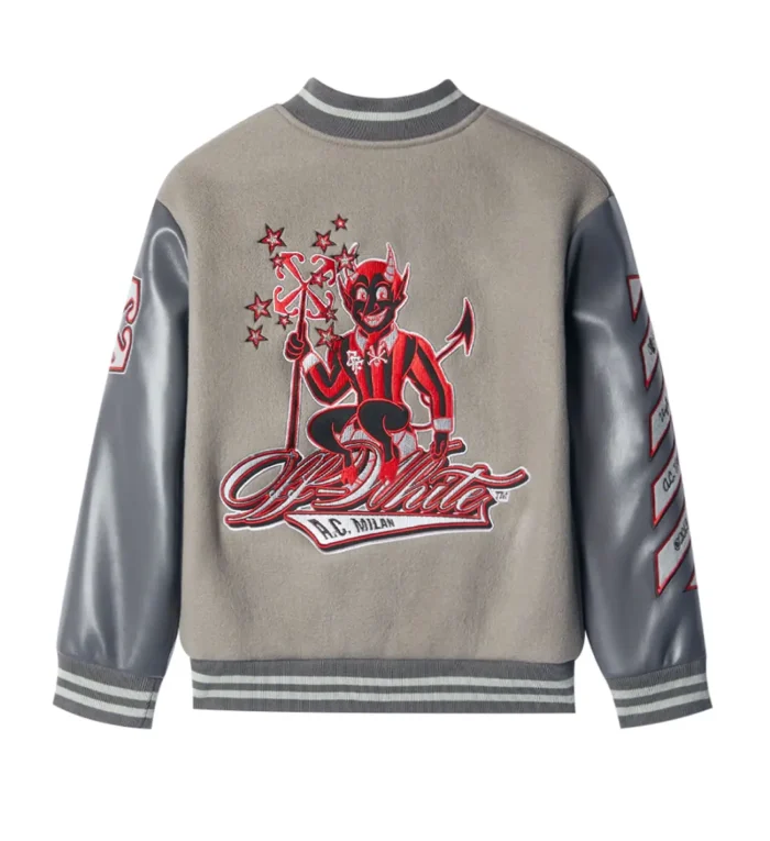 Ac Milan Grey Jacket Off White | Ac Milan Grey Varsity Jacket - Image 3